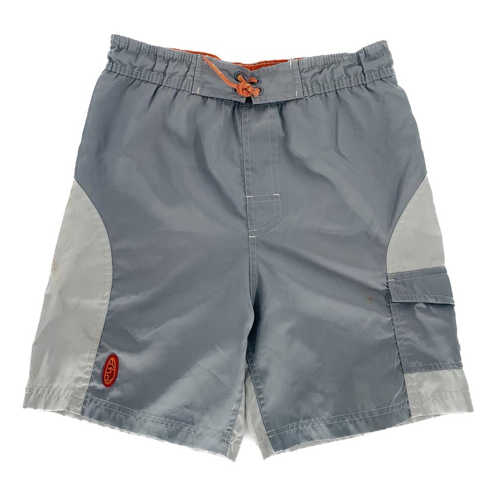 Sand And Sun Boys Swim 10-12 M Shorts Gray Orange Pockets Inner Pocket Imperfect